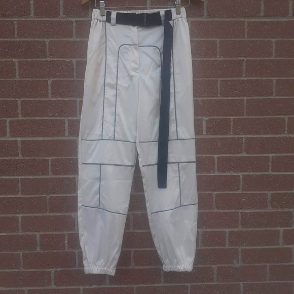 Jogger pant with belt, Belted Reflective Jogger Pant Lrg, Y2K Sporty Chic Summer - Picture 1 of 4